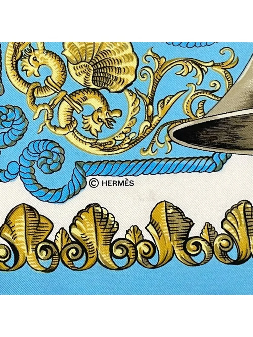 Hermes Scarf Carre 90 Light Blue Ivory Multi LV Dovicvs Magnvs Horse